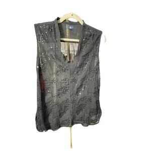GAP Sleeveless Sheer Flowy Sequin Top Women's Medium Black